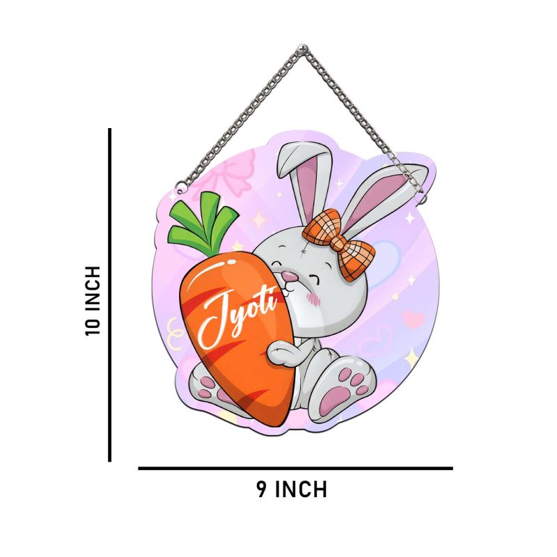 Personalized Bunny & Carrot Kids Room Wooden Wall Hanging for Nursery & Playroom Kids Room Wall Decor Birthday Return Gift Wall Art